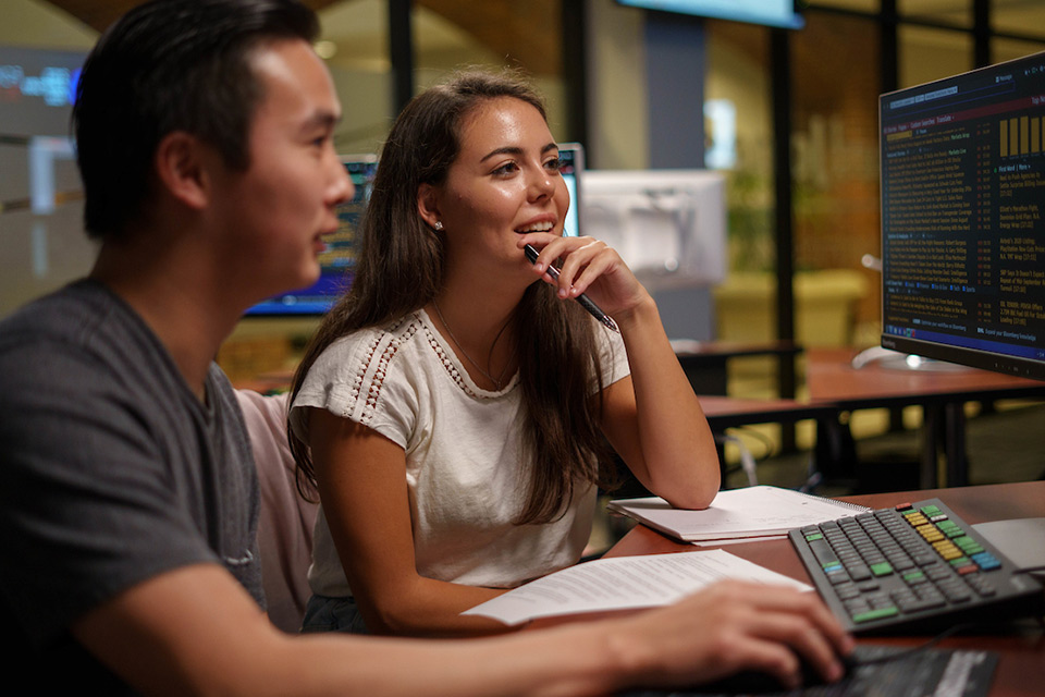 Two students at work in the Data Analytics Lab