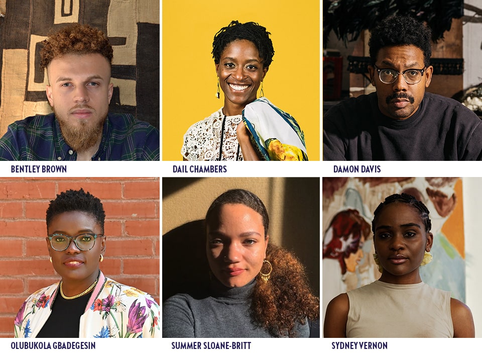 A montage of headshots of the six participants in the program, "Meditations: Black Expression, Abstraction, and the Spirit – Live!"